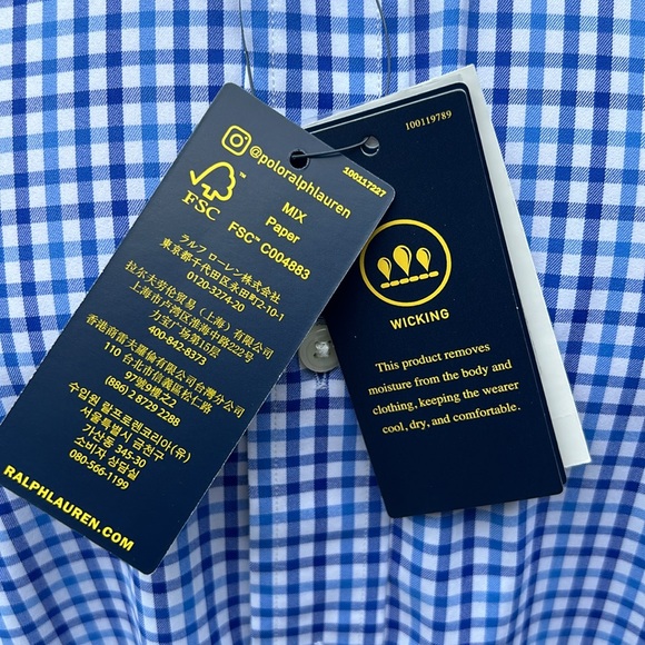 Ralph Lauren performance shirt blue check shirt SZ L US OPEN ON CUFF - Picture 6 of 11